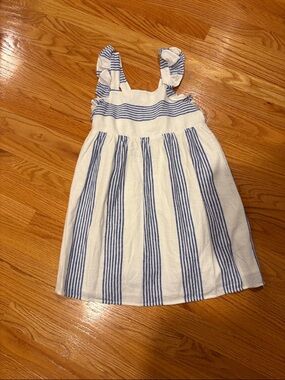Crewcuts Blue & White Striped Ruffle Strap Dress